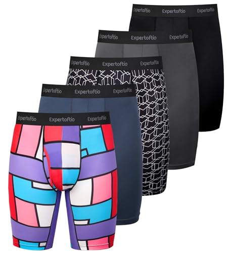 Expertoftio Lange Boxershorts Herren Lang Unterhosen Männer Bein 5er Pack Sport Funktionsunterwäsche Männer mit Eingriff Schnell Trocknende von Expertoftio