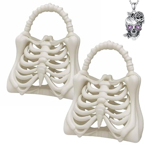 Explcior 3D-gedruckte Skelett-Knochen-Tasche, Tasche mit Knochen, Skelett-Handtaschen für Halloween, gruselige Gothic-Skelette, Knochengeldbörse, Ribcage Handtasche, Halloween-Dekor, 2 Stück Explcior 3D-gedruckte Skelett-Knochen-Tasche, Tasche mit Knochen, Skelett-Handtaschen für Halloween, gruselige Gothic-Skelette, Knochengeldbörse, Ribcage Handtasche, Halloween-Dekor, 2 Stück von Explcior