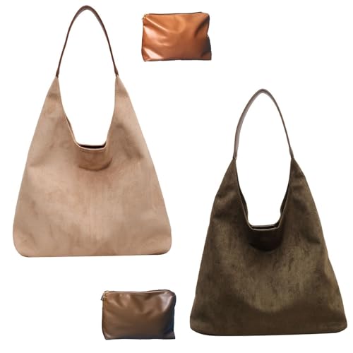 Schokobraune Wildledertasche, Wildleder Slouchy Schultertasche Für Damen, Weiche Leder Hobo Tote Handtasche(2pcs~E) von Explcior