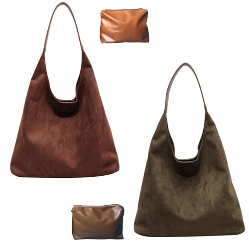 Schokobraune Wildledertasche, Wildleder Slouchy Schultertasche Für Damen, Weiche Leder Hobo Tote Handtasche(2pcs~F) von Explcior