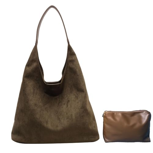 Schokobraune Wildledertasche, Wildleder Slouchy Schultertasche Für Damen, Weiche Leder Hobo Tote Handtasche(Grün) von Explcior