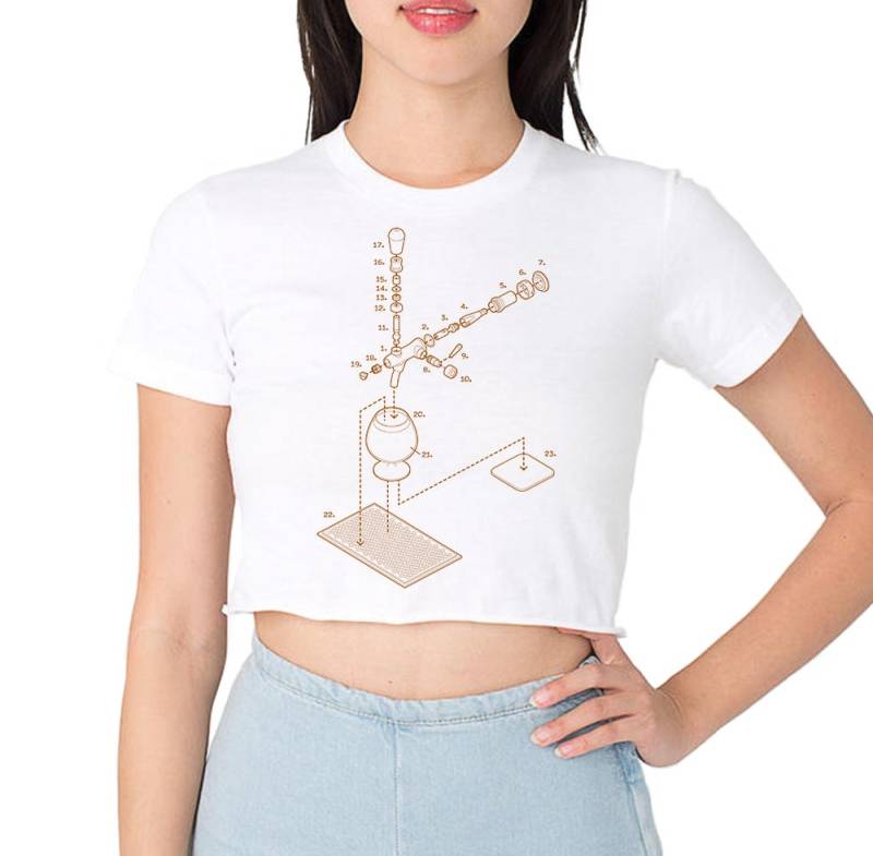 Explodierte Zapfhahn Und Cognac-Schwenker Frauen Beschnitten T-Shirt von ExplodedDesigns