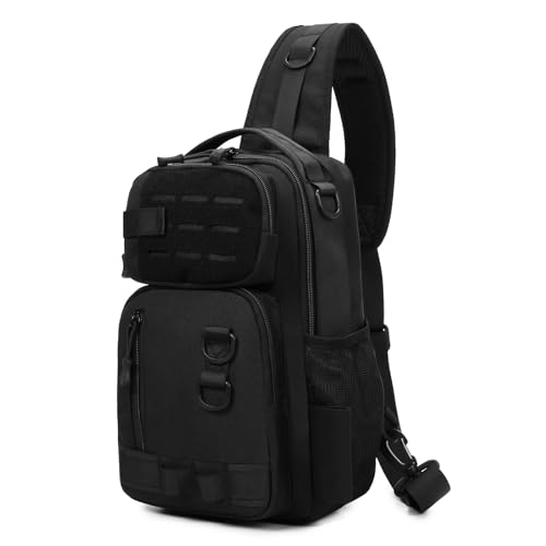 Explokit Taktische Brusttasche Militarische Schultertasche Molle Crossbody Sling Pack Umhängetasche Single Strap Rucksack für Outdoors (20x17x43 - Black) von Explokit