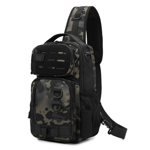 Explokit Taktische Brusttasche Militarische Schultertasche Molle Crossbody Sling Pack Umhängetasche Single Strap Rucksack für Outdoors (20x17x43 - Black CP) von Explokit