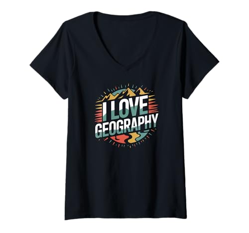Damen Ich Liebe Geografie, Erde, Abenteuer, Berge T-Shirt mit V-Ausschnitt Damen Ich Liebe Geografie, Erde, Abenteuer, Berge T-Shirt mit V-Ausschnitt von Exploration Enthusiast Outdoors Travel