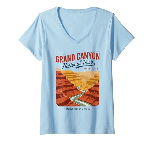 Damen Grand Canyon National Park Arizona T-Shirt mit V-Ausschnitt von Explore Grand Canyon USA Patriotic Hiking