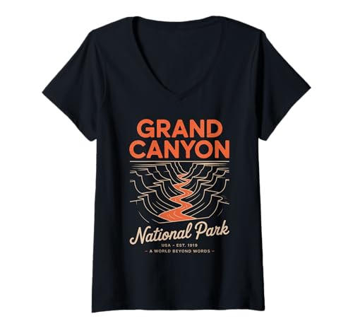 Damen Grand-Canyon-Nationalpark T-Shirt mit V-Ausschnitt von Explore Grand Canyon USA Patriotic Hiking