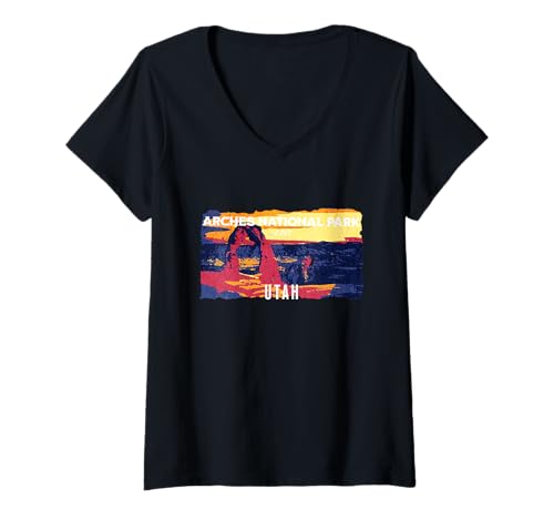 Damen Souvenirs aus Utah im Arches-Nationalpark T-Shirt mit V-Ausschnitt Damen Souvenirs aus Utah im Arches-Nationalpark T-Shirt mit V-Ausschnitt von ExploreTheMormon