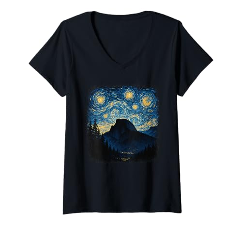 Damen Yosemite Van Gogh Sternennacht Outdoor T-Shirt mit V-Ausschnitt Damen Yosemite Van Gogh Sternennacht Outdoor T-Shirt mit V-Ausschnitt von Exploring Nature with Vincent Van Gogh Inspired