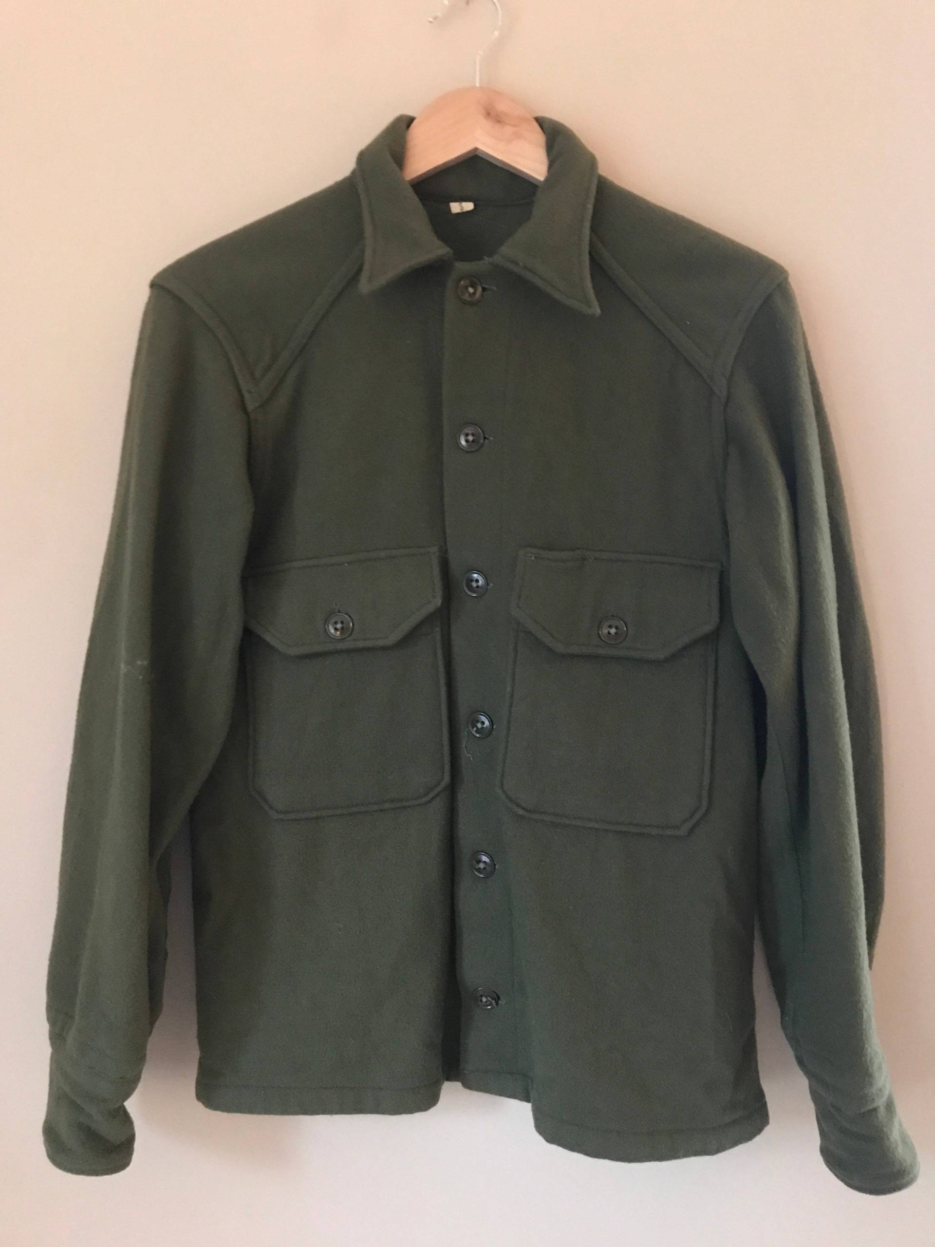 Antike Us Militär Grüne Wolle Button Down Jacke Klein von ExposureGoods