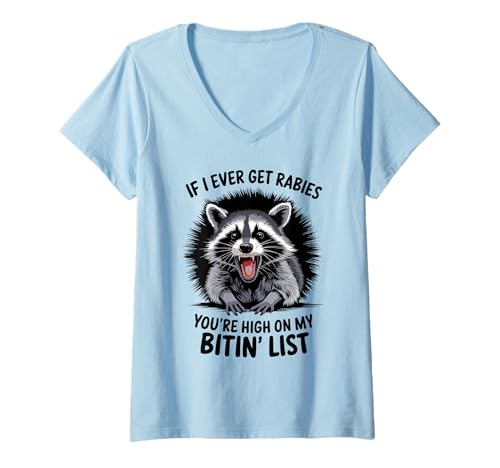 Damen Angry Raccoon Illustration Lustiges Wildtier Humor Tier T-Shirt mit V-Ausschnitt Damen Angry Raccoon Illustration Lustiges Wildtier Humor Tier T-Shirt mit V-Ausschnitt von Expressiver Waschbär Kopf Snarling Illustration