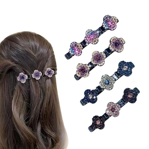 4 Stück Doppelschicht Haarspange, Geflochtene Haarspangen, Haarspangen mit funkelnden Kristallsteinen, Elegante Haarstyling-Clips Strass-Haarspange, Doppelschicht Haarspangen für Frauen Mädchen von Exsbtay