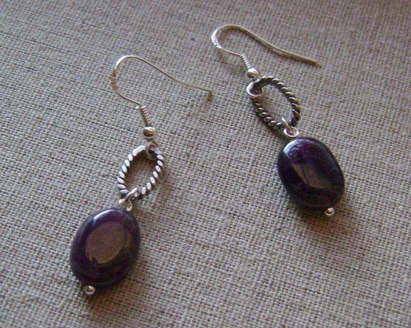 Amethyst Quarz Stein Sterling Silber Kette Link Charme Ohrringe von ExternalDesigns