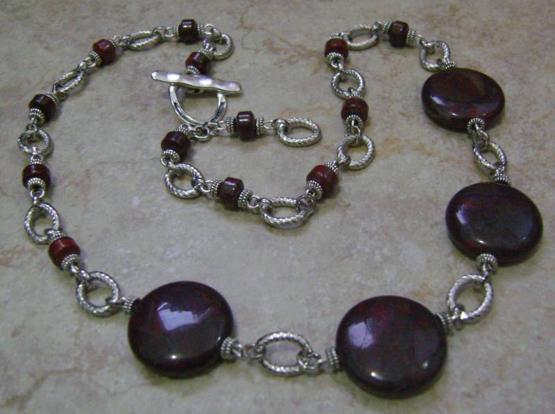 Brecciated Jaspis Stein Perlen Siver Verknüpfte Halskette von ExternalDesigns