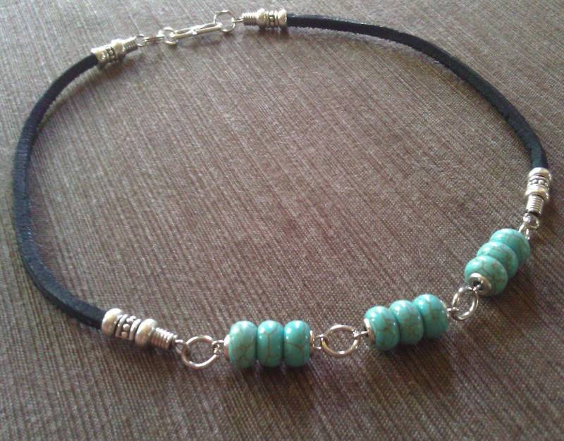 Herren Türkis Howlith Stein Perlen Leder Kette Halskette von ExternalDesigns