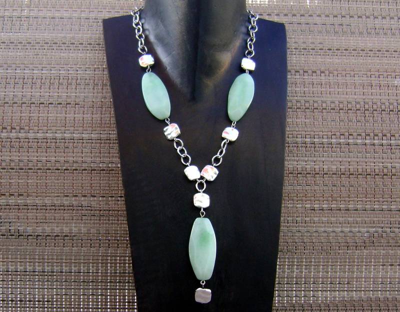 Jade Facettierten Stein Aus Zinn Und Silber Kette Halskette von ExternalDesigns