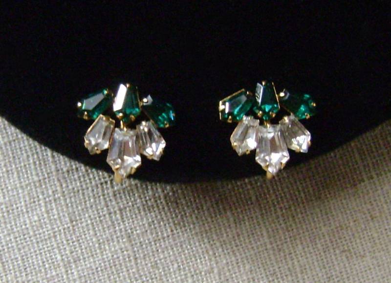 Jahrgang 12K Gold Gefüllt Facettierte Grüne Crystal Cluster Ohrringe von ExternalDesigns