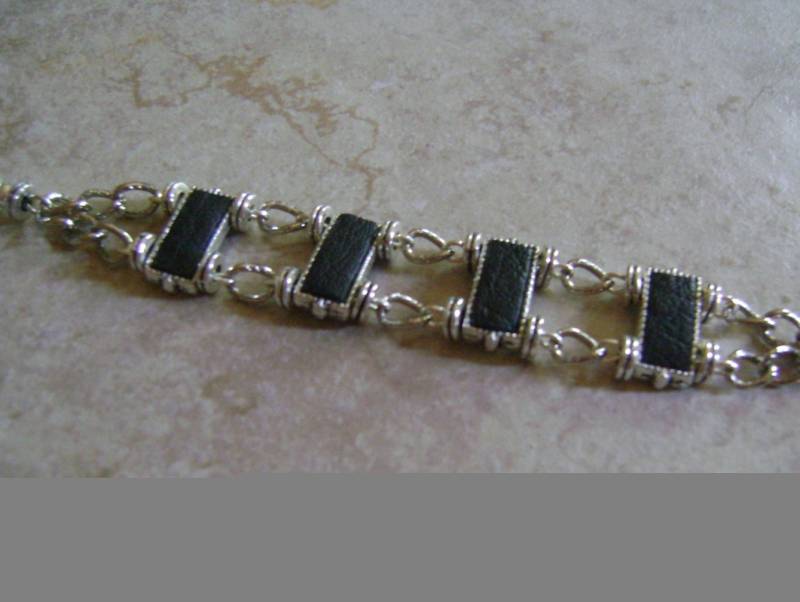 Leder & Kette Motorrad Style Silber Verknüpfte Armband von ExternalDesigns