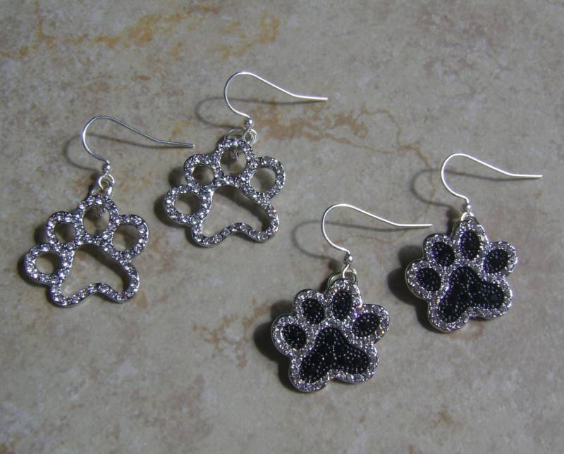 Nur Pfoten Silber Crystal Juwel Katze Oder Hund Pfote Charme Ohrringe, Die Sie Wählen von ExternalDesigns