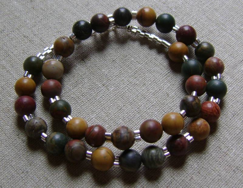 Sterling Silber Picasso Jaspis Stein Perlen Infinity Doppel Wrap Armband von ExternalDesigns