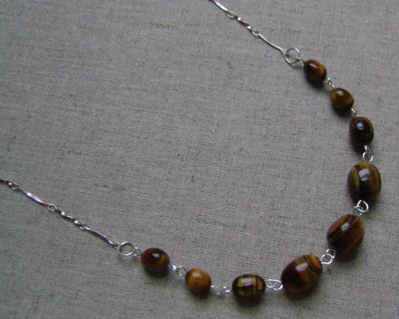 Sterling Silber Tiger Eye Stein Verbunden Kette Halskette von ExternalDesigns