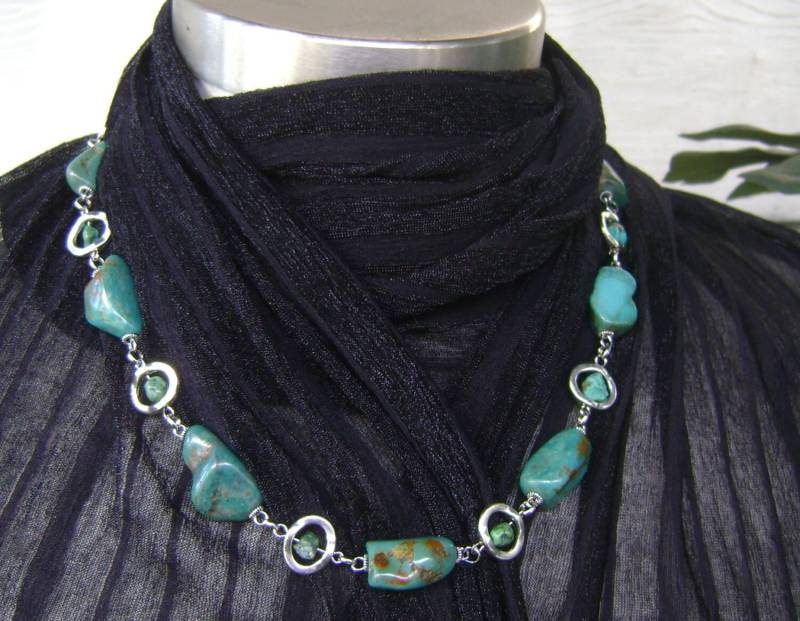 stein Türkis Nugget Perlen Silber Kette Verbunden von ExternalDesigns