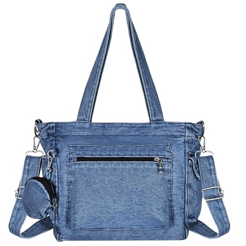 Extolove Denim-Tragetasche, große Kapazität, Jeans-Geldbörsen für Damen, Denim-Crossbody-Handtaschen mit kleiner Geldbörse, Blau, Large Extolove Denim-Tragetasche, große Kapazität, Jeans-Geldbörsen für Damen, Denim-Crossbody-Handtaschen mit kleiner Geldbörse, Blau, Large von Extolove