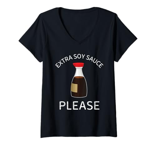 Damen Extra Sojasauce Please Vintage Food Lover T-Shirt mit V-Ausschnitt Damen Extra Sojasauce Please Vintage Food Lover T-Shirt mit V-Ausschnitt von Extra Soy Sauce Please