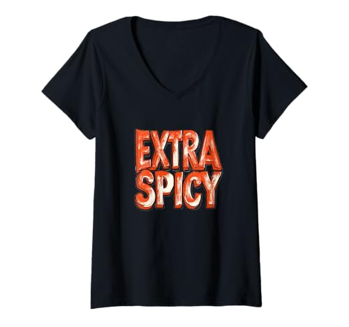 Damen Extra würziges Motto Kostüm für Cooles Statement T-Shirt mit V-Ausschnitt von Extra Spicy Outfit