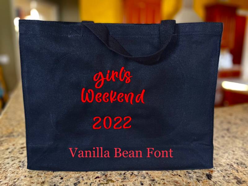 Girl Es Weekend Wiederverwendbare Schwarze Canvas Tote, Bestickt, Personalisiert Girl Es Weekend Wiederverwendbare Schwarze Canvas Tote, Bestickt, Personalisiert von ExtraTouchGifts