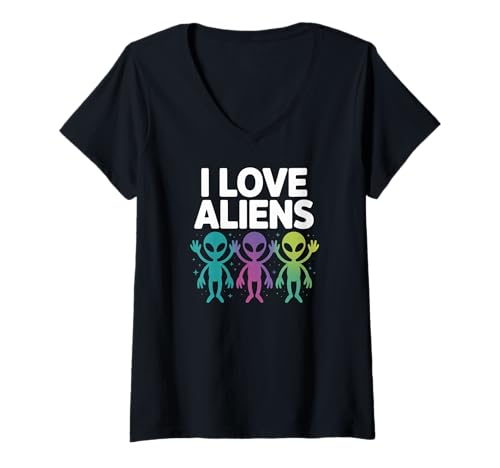 Damen Ich Liebe Aliens: Galaktischen Humor, Spaß im Weltraum T-Shirt mit V-Ausschnitt Damen Ich Liebe Aliens: Galaktischen Humor, Spaß im Weltraum T-Shirt mit V-Ausschnitt von Extraterrestrial Enthusiast Cosmic Fun