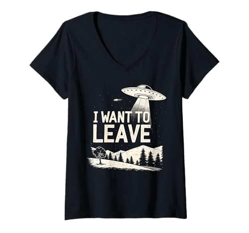 Damen Lustige UFO Alien Retro Sci Fi Area 51 Verschwörung Grafik T-Shirt mit V-Ausschnitt Damen Lustige UFO Alien Retro Sci Fi Area 51 Verschwörung Grafik T-Shirt mit V-Ausschnitt von Extraterrestrial Humor Space Believer Alien Abduct
