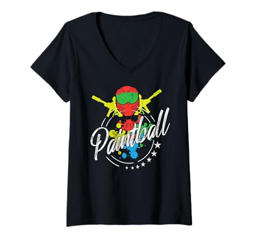 Damen Paintball Spritzer Maske Wochenende Krieger Adrenalin T-Shirt mit V-Ausschnitt von Extreme Paintball Spaß Liebhaber Actionmasken