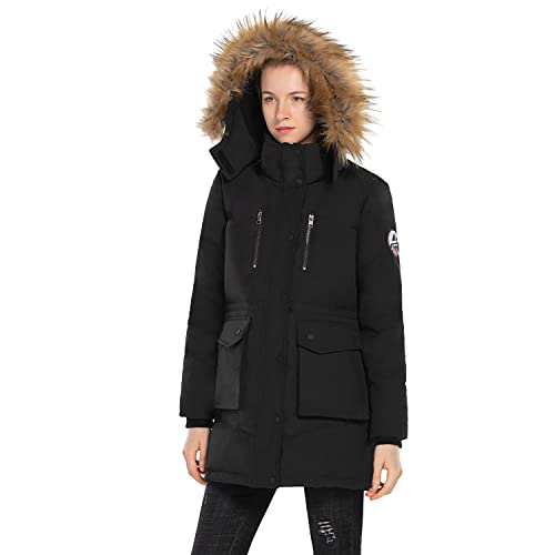 Extreme Pop Damen Parka Jacke Kunstpelz Gänsedaunen Kapuze Wasserdichte Windjacke UK Brand (S, Schwarz) von Extreme Pop