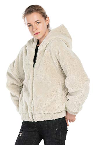 Extreme Pop Damen Sherpa Jacke Oversized Zip Up Hoodie (L, Khaki) von Extreme Pop