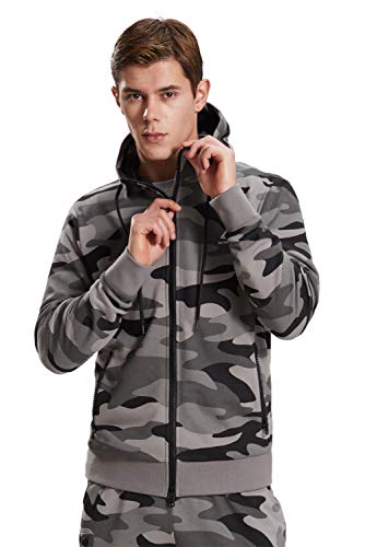 Extreme Pop Herren Hoodie Full Zip Sweatshirts Camo Jacke Mit Reflektierendem Print UK Brand (XL, Camo grau) von Extreme Pop