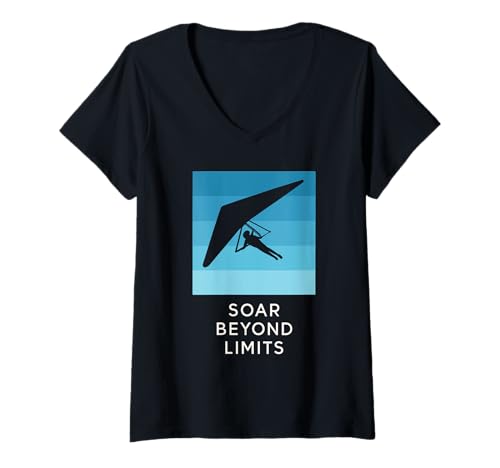 Damen Drachenfliegen Delta Wing Pilot Freiflug Hochfliegen Abenteuer T-Shirt mit V-Ausschnitt von Extreme Sports Outdoor Adrenaline Aviation Hang