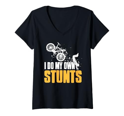 Damen Ich Mache Meine eigenen Stunts Fahrrad Humor T-Shirt mit V-Ausschnitt Damen Ich Mache Meine eigenen Stunts Fahrrad Humor T-Shirt mit V-Ausschnitt von Extremer Fahrradsturz Witz Stuntheld Fail