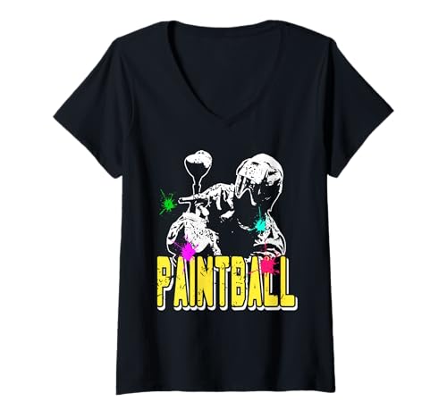 Damen Paintball Schütze Farbexplosion Sportstrategie Spiel T-Shirt mit V-Ausschnitt Damen Paintball Schütze Farbexplosion Sportstrategie Spiel T-Shirt mit V-Ausschnitt von Extremer Taktikspieler Farbe Team Spaß
