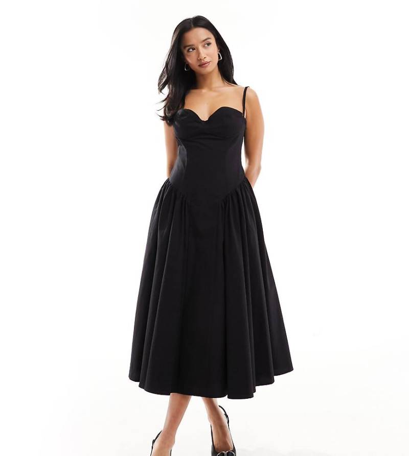 Extro & Vert Petite - Träger-Maxikleid in Schwarz mit Korsettoberteil von Extro & Vert Petite