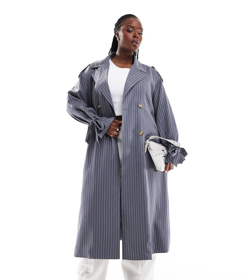 Extro & Vert Plus - Trenchcoat in Petrolblau mit Streifen von Extro & Vert Plus