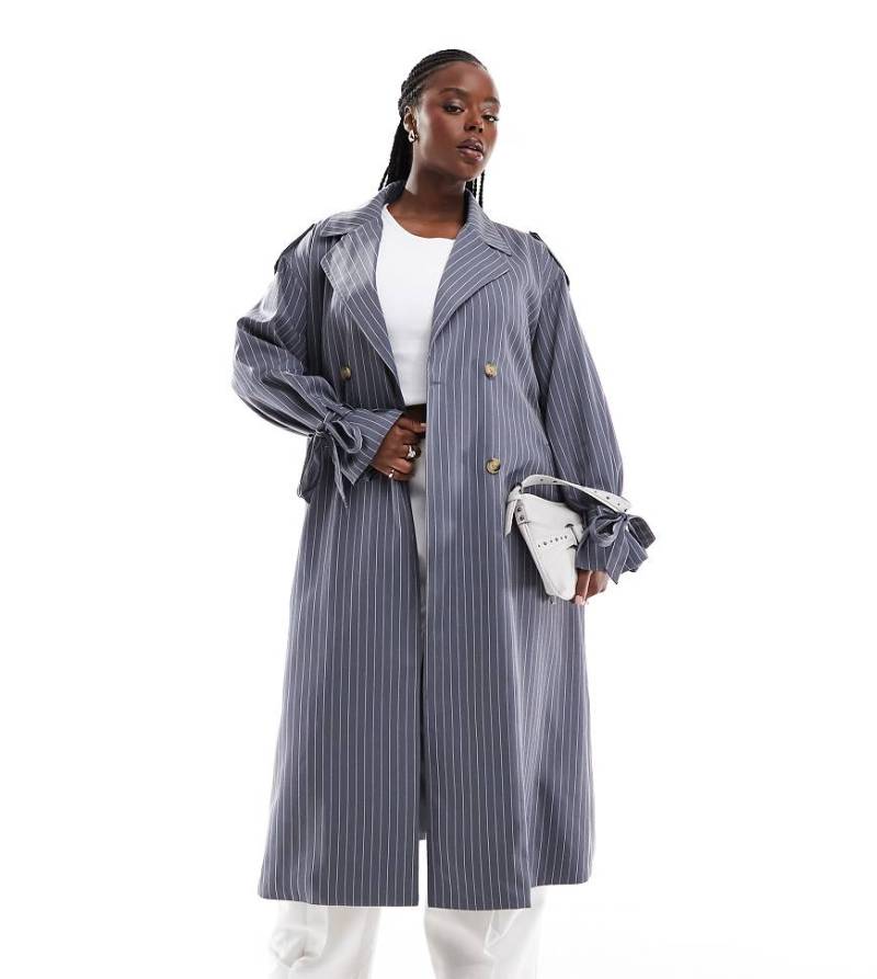 Extro & Vert Plus - Trenchcoat in Petrolblau mit Streifen von Extro & Vert Plus