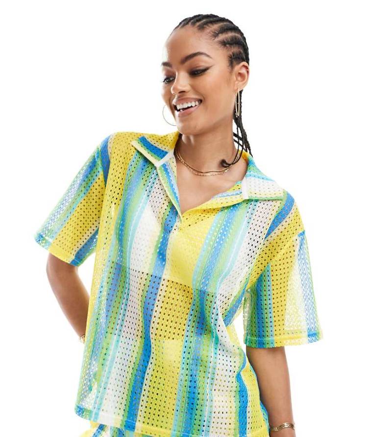 Extro & Vert Tall - Gestreiftes Häkelhemd mit bunten Streifen, Kombiteil von Extro & Vert Tall