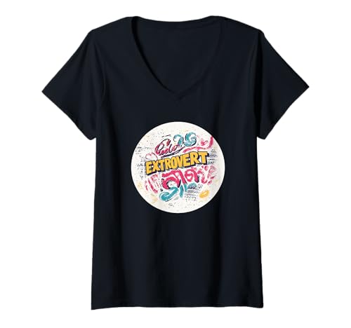 Damen Mehrfarbiges Extrovertiertes Rede-Kostüm T-Shirt mit V-Ausschnitt Damen Mehrfarbiges Extrovertiertes Rede-Kostüm T-Shirt mit V-Ausschnitt von Extrovert Outfit