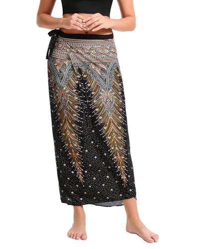 Eyanse Sarong Wraps für Damen, Boho-Strandrock mit Krawatte, Schwarzer Boho., Einheitsgröße von Eyanse