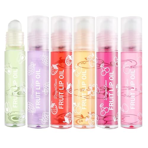 6pcs Lippenöl Set feuchtigkeitsspendend nahrhafte Früchte Lipgloss Clear Lip Gloss No-Sticky Clear Lip Gloss Set Langlebig feuchtigkeitsspendende Lipgloss für trockene und gerissene Lippen von Eyccier