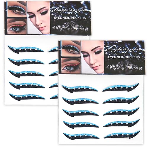 Crystal Eyeliner Aufkleber wiederverwendbares Glitzer Eyeliner Aufkleber Make -up Eyeliner Klebeband wasserdichte Sofortklebstoffstäbchen am Eyeliner Lidschatten Strop für Dress Up Party Blue 10 von Eyccier