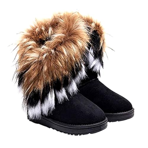 Eyccier Schneestiefel Frauen Kunstfell Schneestiefel warme Knöchelstiefel mit mittlerem Kalb flacher Knöchelschuhe Winterstiefel für Frauen Damen Winter 1Pair von Eyccier