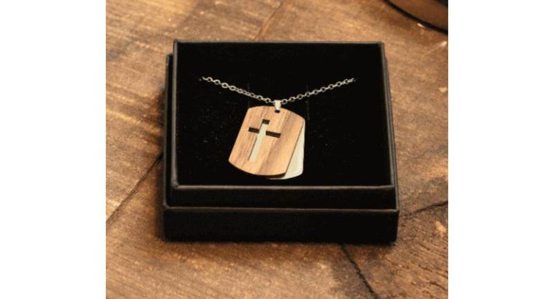 Eydl Kette mit Anhänger Yuno Dog Tag Edelstahl / Nussholz von Eydl