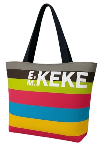 Canvas Shopper Tasche Damen – Faltbare Reißverschluss Einkaufstasche mit Aufdruck – Wiederverwendbare Tragetasche mit Grafik, Slogan, Panda, Paris Design (Bunte Streifen EM KEKE Ask ChatGPT, 1) von Eye Catch